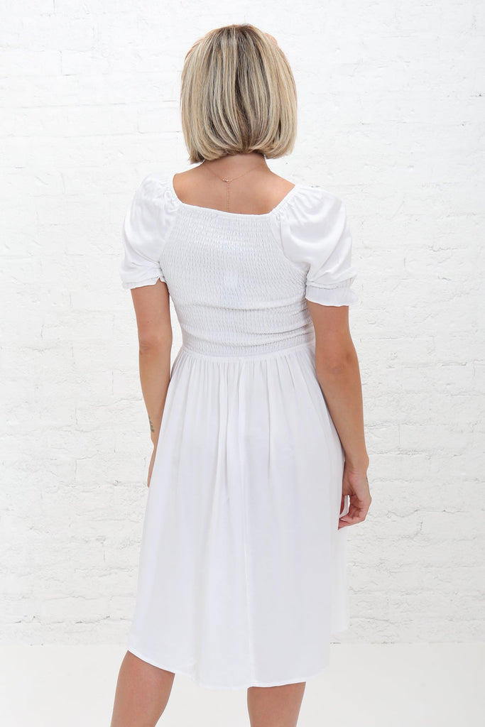 The Spencer Midi Dress in White Sheen